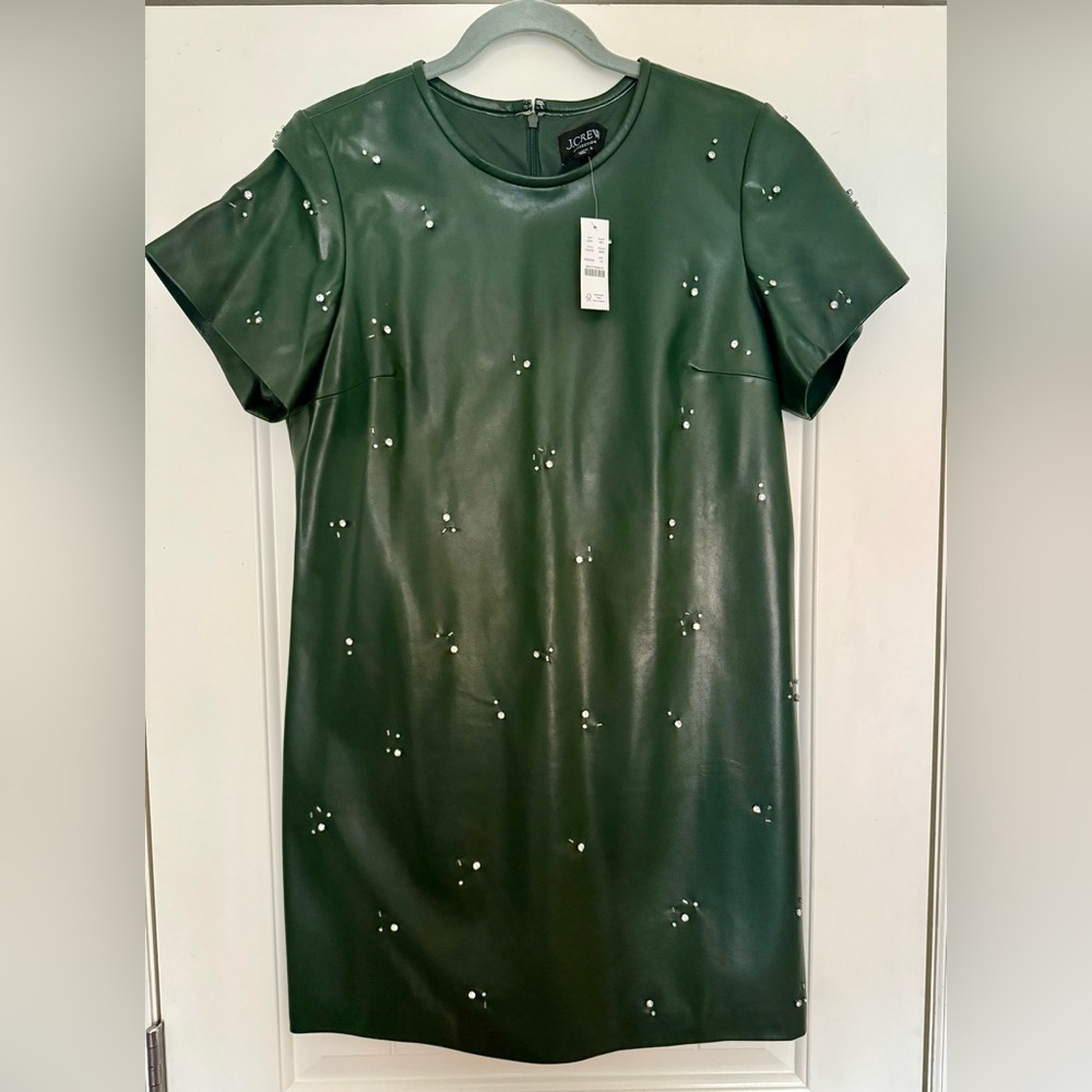 J. Crew Dark Green Mini Dress with Pearl Details
